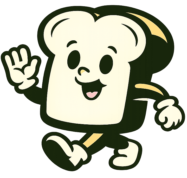 The Excuse This mascot, a cartoon slice of bread waving